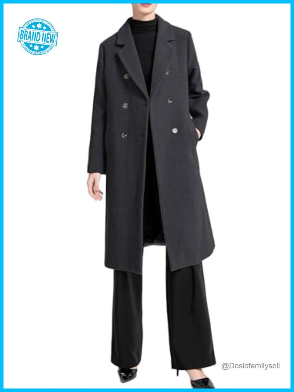 Wool Blend Trench Coat Double Breasted Mid-Long Pea Coat Winter Overcoat